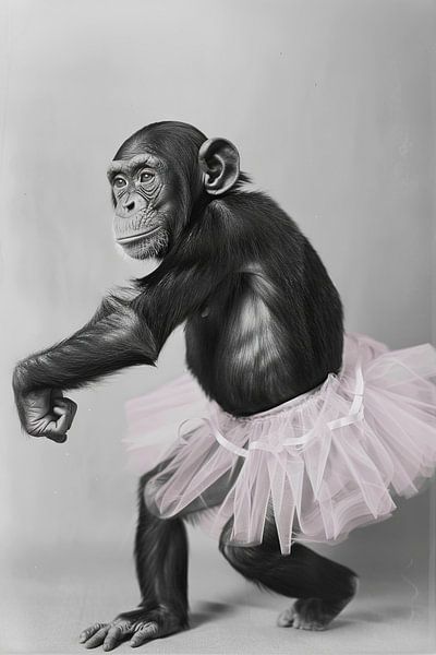 Dancing grace - chimpanzee in a pink tutu by Poster Art Shop