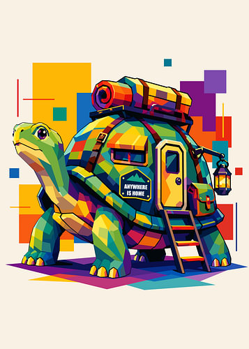 Überall ist mein Zuhause – Bunte Nomaden-Schildkröte als WPAP-Kunstwerk