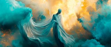 Etherische figuur in een zee van wolken van Poster Art Shop