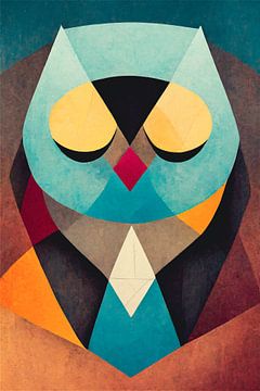 A sleeping owl, abstract in geometric shapes