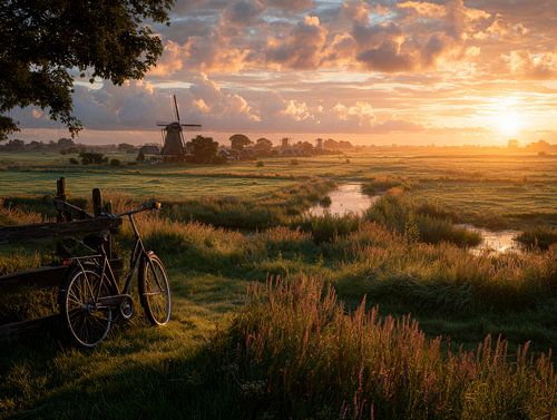 Paysage hollandais calme au lever du soleil