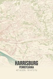 Vieille carte de Harrisburg (Pennsylvanie), USA. sur Affiches de lieux