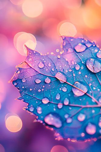 Dripping wet leaf with light reflections