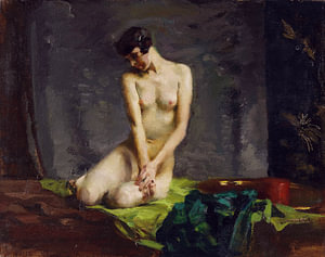 Rudolf Nissl – Hockende Figur (Akt auf grünem Tuch), ca. 1920