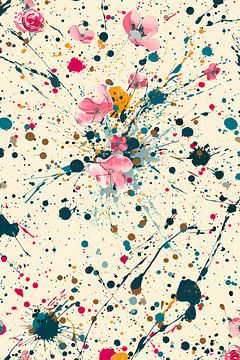 Abstract sea of flowers with colourful splashes of paint by Art & Soul Creations