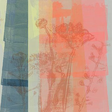 Moderne abstrakte botanische Kunst in Pastellfarben. Neon-Rosa, Terra, Blau von Dina Dankers