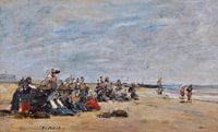 Berck, groep vissersvrouwen zittend op de oever, Eugène Boudin, 1875 van Atelier Liesjes thumbnail