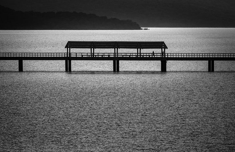 Voetbrug over stuwmeer van VIDEOMUNDUM