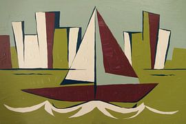 Abstract sailing boat and skyline by Imperial Art House