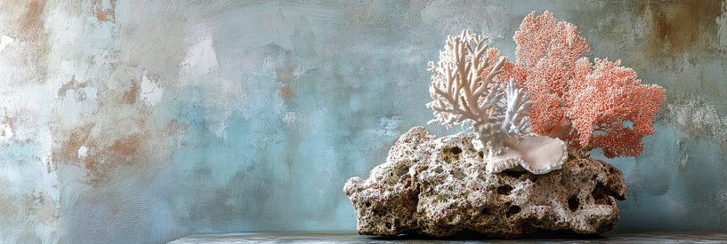 Koralle auf Stein mit hellblauem Hintergrund von Digitale Schilderijen