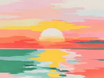 Kleurrijke abstracte zonsondergang aan zee van IamHome Studio