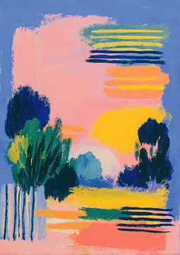 Abstract landschap in blauw en oranje