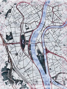 Kaart van Luik centrum in de stijl 'White Winter' van Maporia