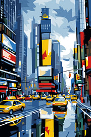 Times Square in de regen | Kunst in New York City van Minimal Blue
