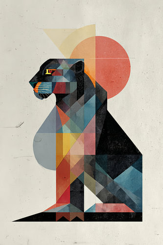 Schwarzer Panther in geometrischen Formen und Retro-Farben von Eva Lee