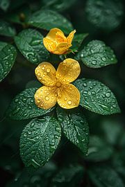 Fleur jaune avec gouttes de rosée après la pluie sur Art & Soul Creations