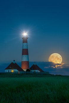 Vollmond am Leuchtturm Westerheversand