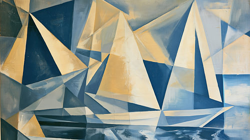 Sailing ship, Cubism, light colours
