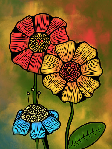 Drei strahlende Blüten