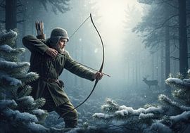 Archer Aiming at Deer in Snowy Forest by Markus Gann