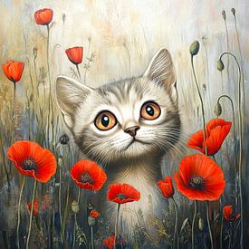 Un chaton dans un champ de coquelicots sur Jutta Maria Pusl