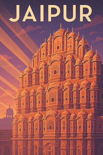 Jaipur Stralend Paleis - Art Deco Hawa Mahal Poster