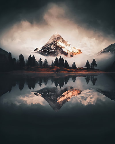 Reflection of the mountain in the lake