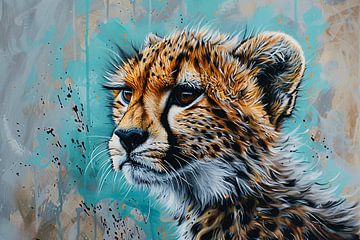 Dynamisch Pop Art schilderij van een cheetah van Art & Soul Creations