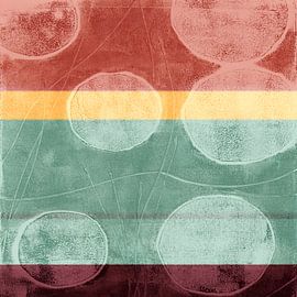 Abstract shapes and lines in muted terracotta, sage green, yellow and wine red by Abstract Minimalist Art