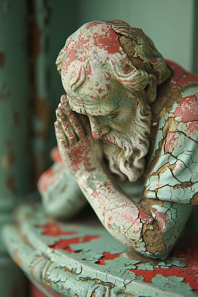 Statue mit verwitterter Farbe und tiefem Blick von Imperial Art House
