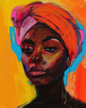 Powerful abstract female portrait with neon colours