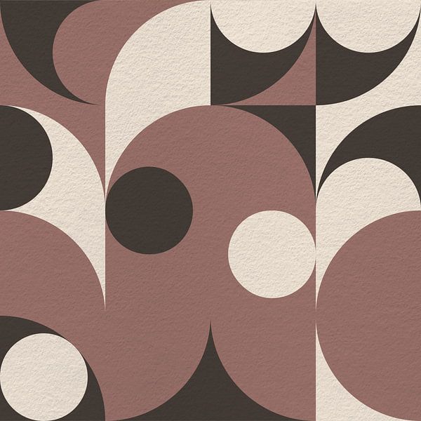 Modern abstract minimalist art with geometric shapes in retro style in dark pink by Dina Dankers