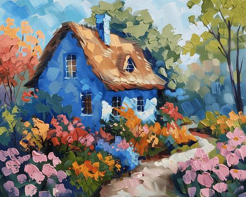 Maison bleue avec jardin sur Dream Drip