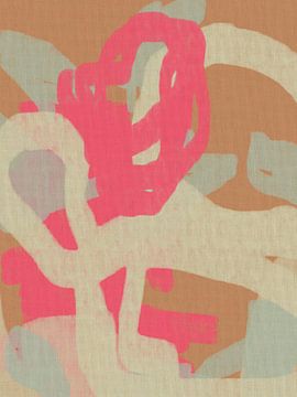Abstracte Botanische Gemengde Media - Zachte Pastel Penseelstreken op Linnen Textuur VIII van Dina Dankers