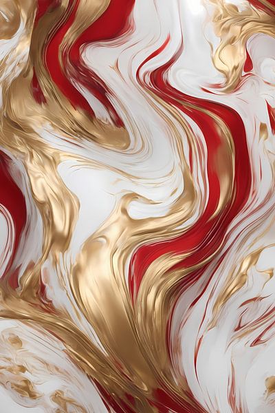 Gouden en Rode Abstracte Vloeibaarheid van Art & Soul Creations