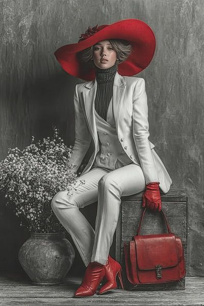 femme avec chapeau rouge par Egon Zitter