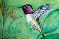Kolibri vogel met tropische bloemen