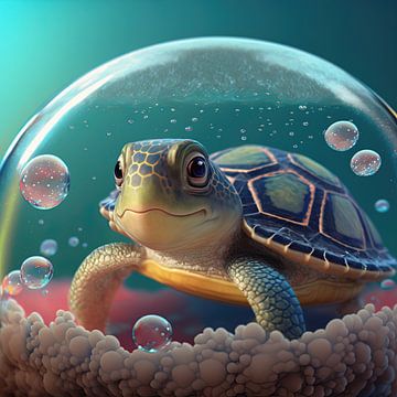 De liefste schildpad in een bubble. van Anne Loos