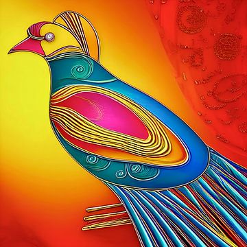 Kleurrijke vogel - decoratieve art print van Lily van Riemsdijk - Art Prints with Color