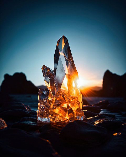 Eiskristall am Strand bei Sonnenaufgang von fernlichtsicht
