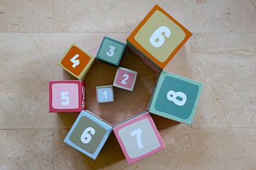 Spiral with numbers on square blocks colourful