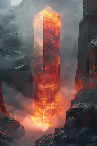 Une lumière rouge traverse un canyon sombre.