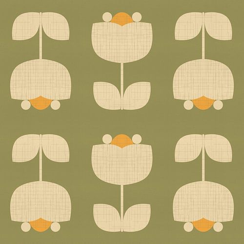 Vintage patroon met tulpen in groen, crème, geel