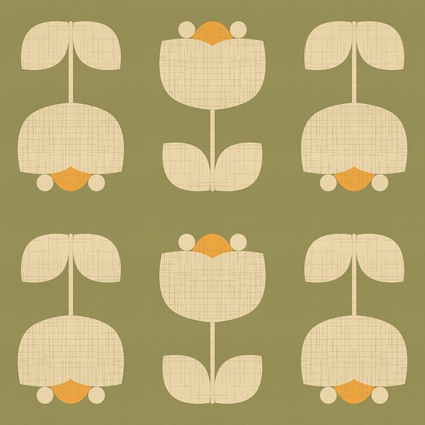 Vintage pattern with tulips in green, cream, yellow by Dina Dankers