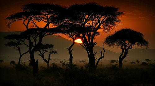 Afrikaanse serengeti savanne zonsondergang