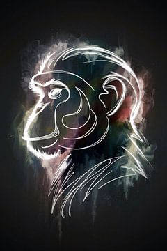 Abstracte aap lijnenspel in kleur van De Muurdecoratie