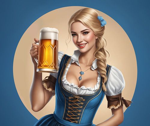 Jonge Oktoberfest serveerster, draagt een traditionele Beierse jurk
