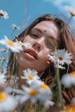 Bloemenmagie onder een blauwe hemel van Poster Art Shop