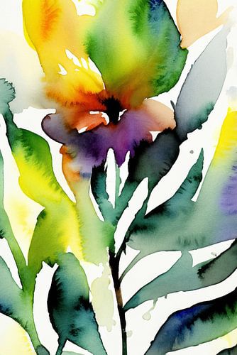 Colourful abstract watercolour flower