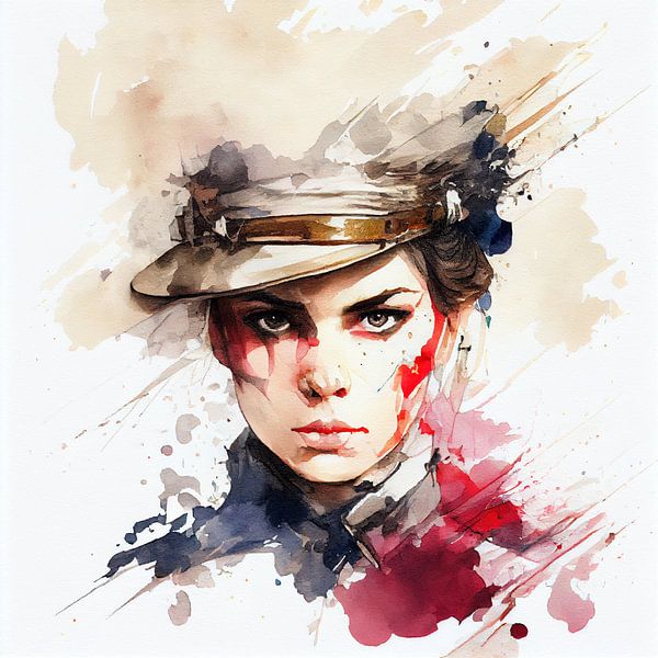 Aquarell Napoleonischer Soldat Frau #2 von Chromatic Fusion Studio